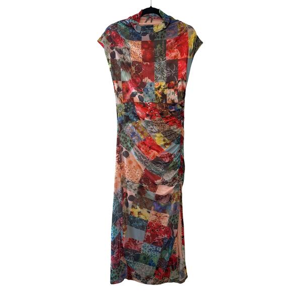 Anthropologie NWT Maya Ruched Cowl-Neck Mesh Dress Size M Floral Patchwork - Picture 3 of 11